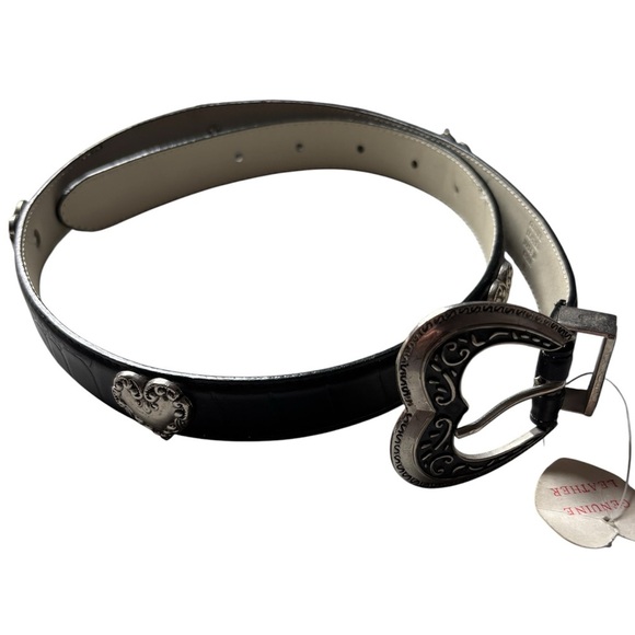 Brighton Vintage Y2K Black Leather Silver Heart Belt Large NWT - Picture 1 of 8